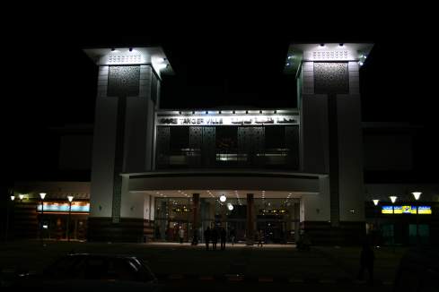 a building with lights at night