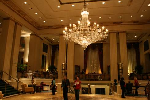 a large chandelier in a large room