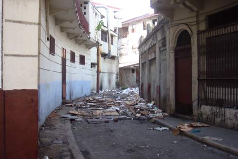 a street with debris on the ground