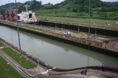 a large ship in a canal