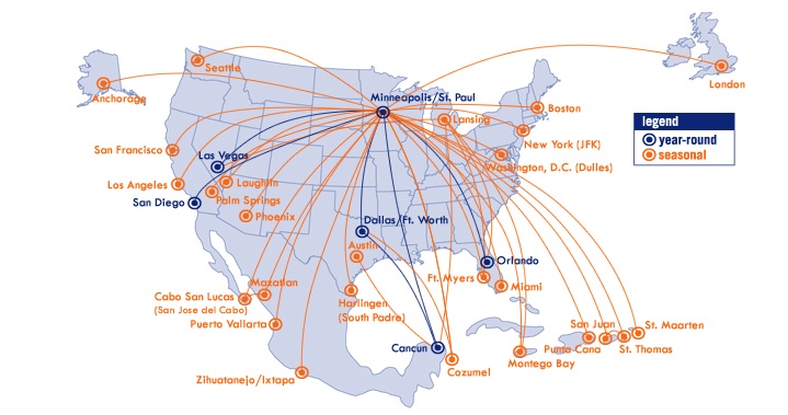 Sun Country Airlines Map Sun Country Airlines Matches Jetblue, Offers Unlimited Flight Pass - Live  And Let's Fly