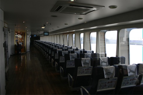 a row of seats on a ship