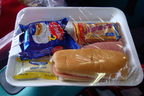 a sandwich and chips in a plastic wrap