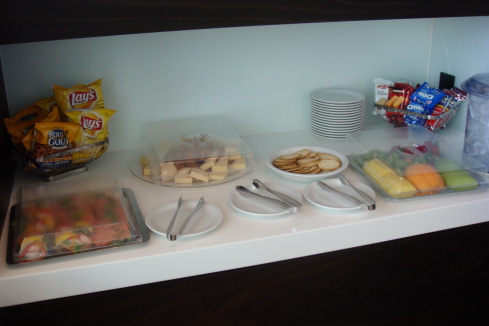 a buffet table with food and snacks