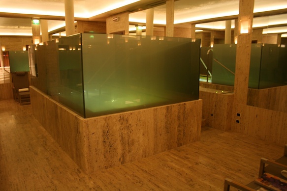 a glass wall in a room
