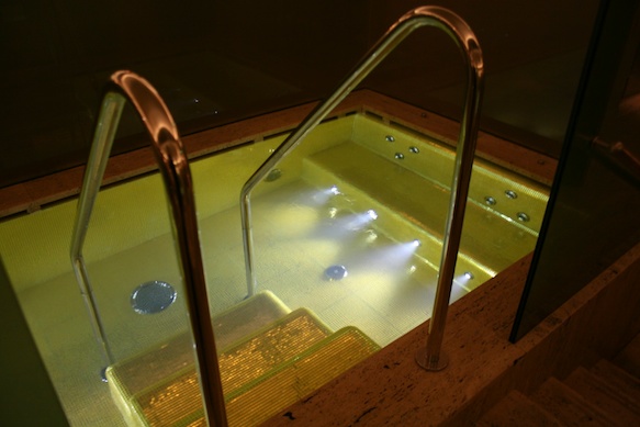 a hot tub with lights