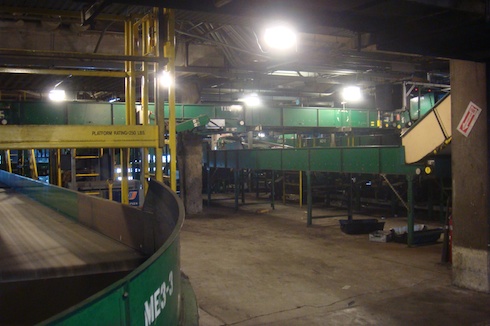 a conveyor belt in a factory