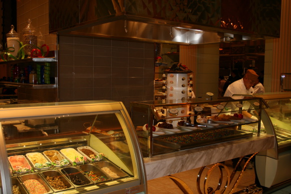 a display case of food in a restaurant