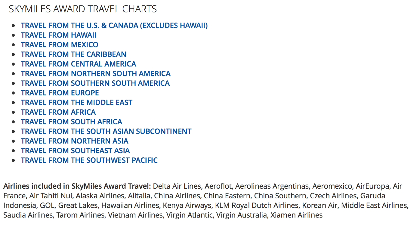 Skymiles Award Travel Chart