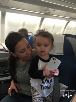 Mom and baby in business class