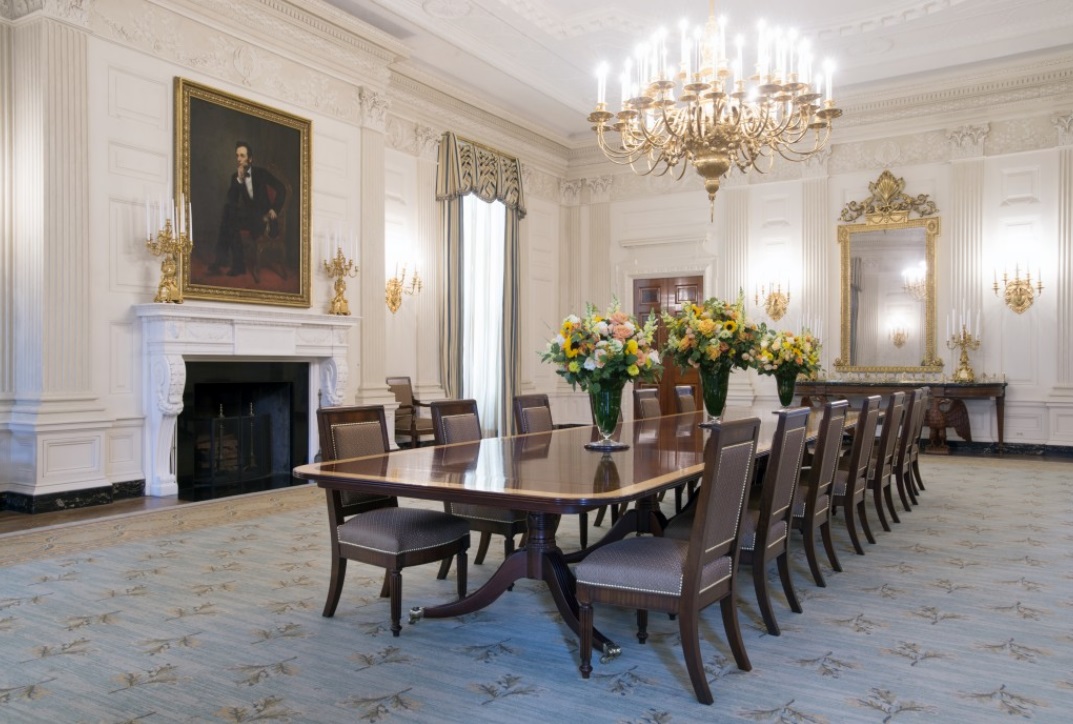 Airline executives met with the President in the White House State Dining Room.