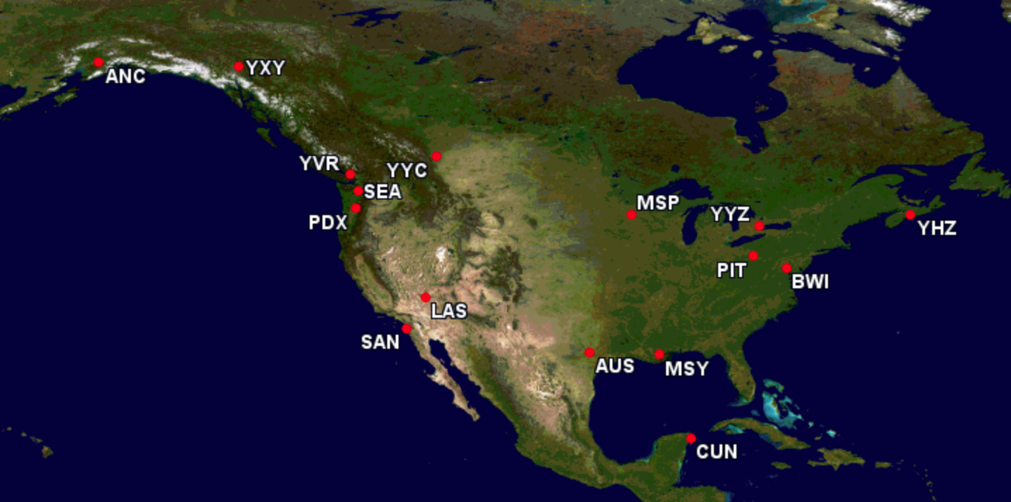 Condor North American Route Map