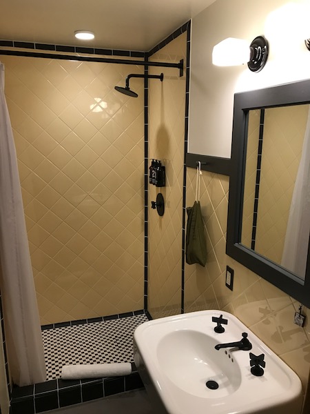 Ace Hotel Pittsburgh Small room shower and sink