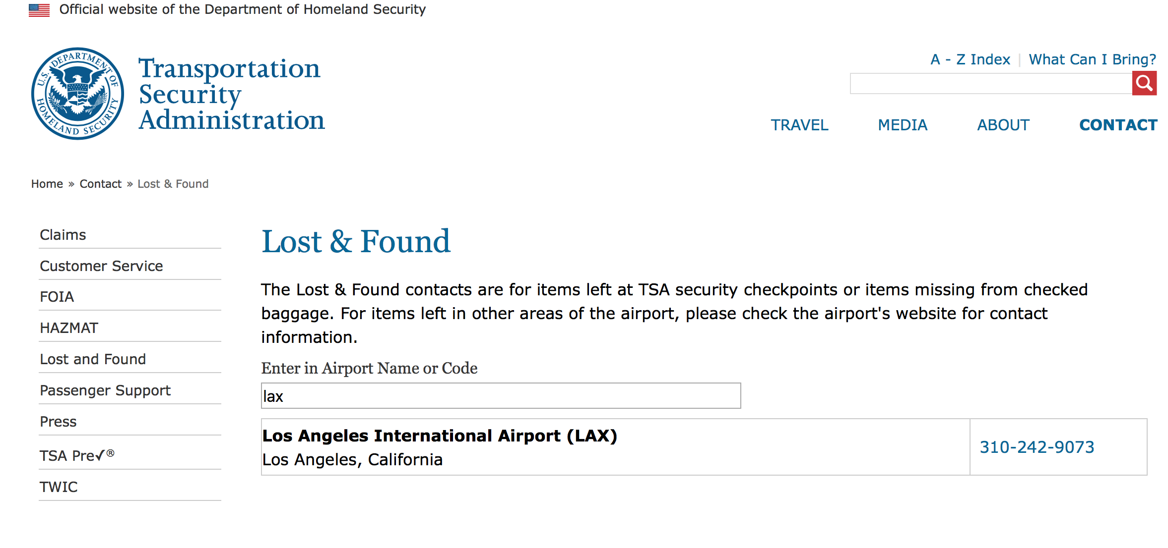 TSA Lost and Found