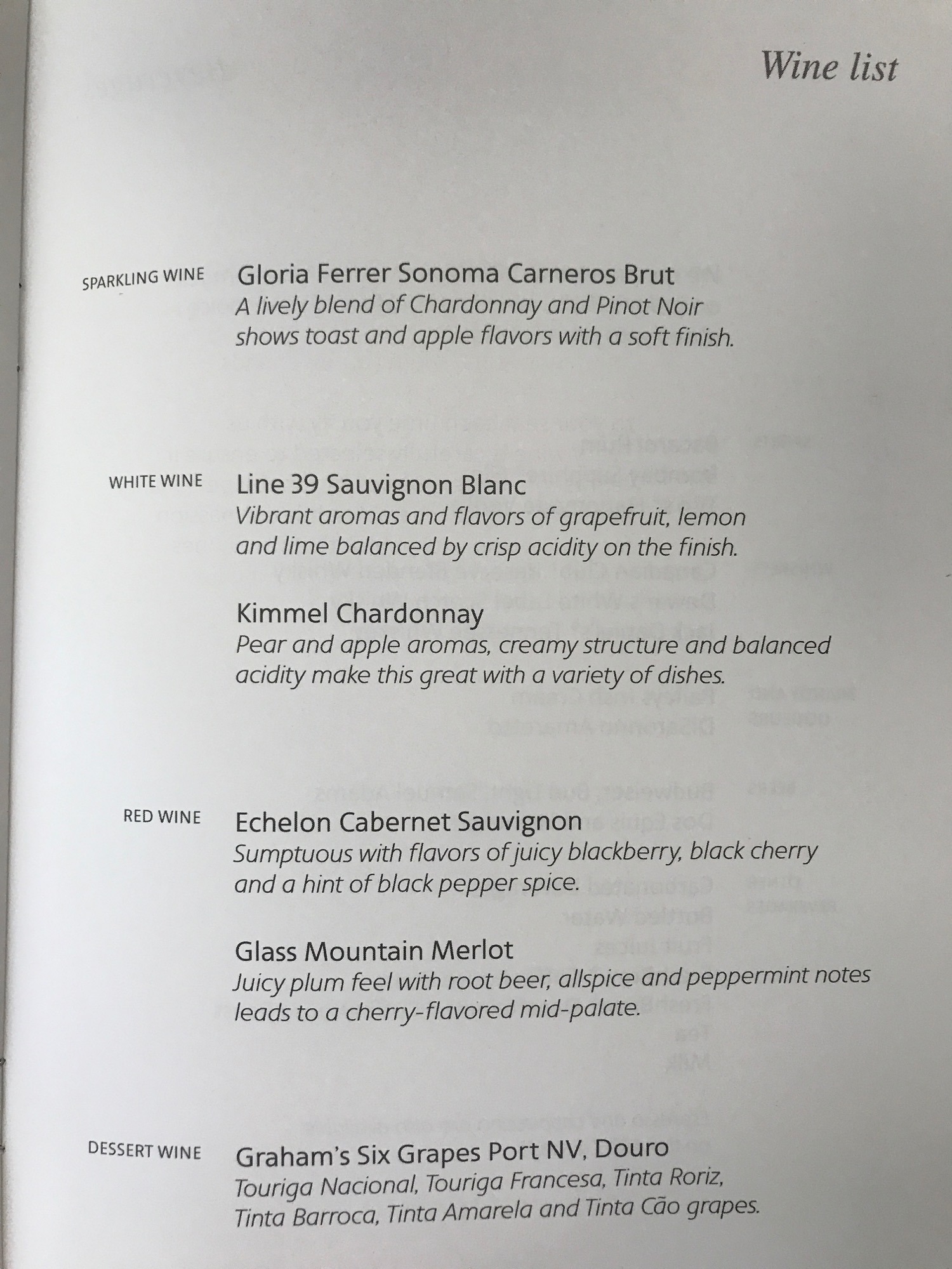 a menu of wine in a book