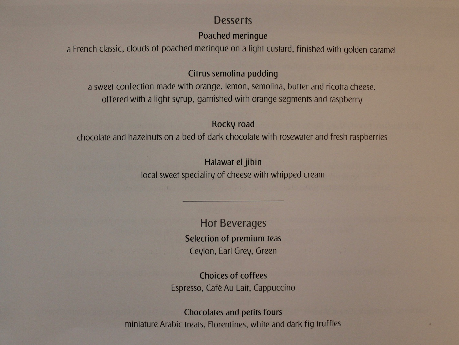 a menu of desserts and drinks