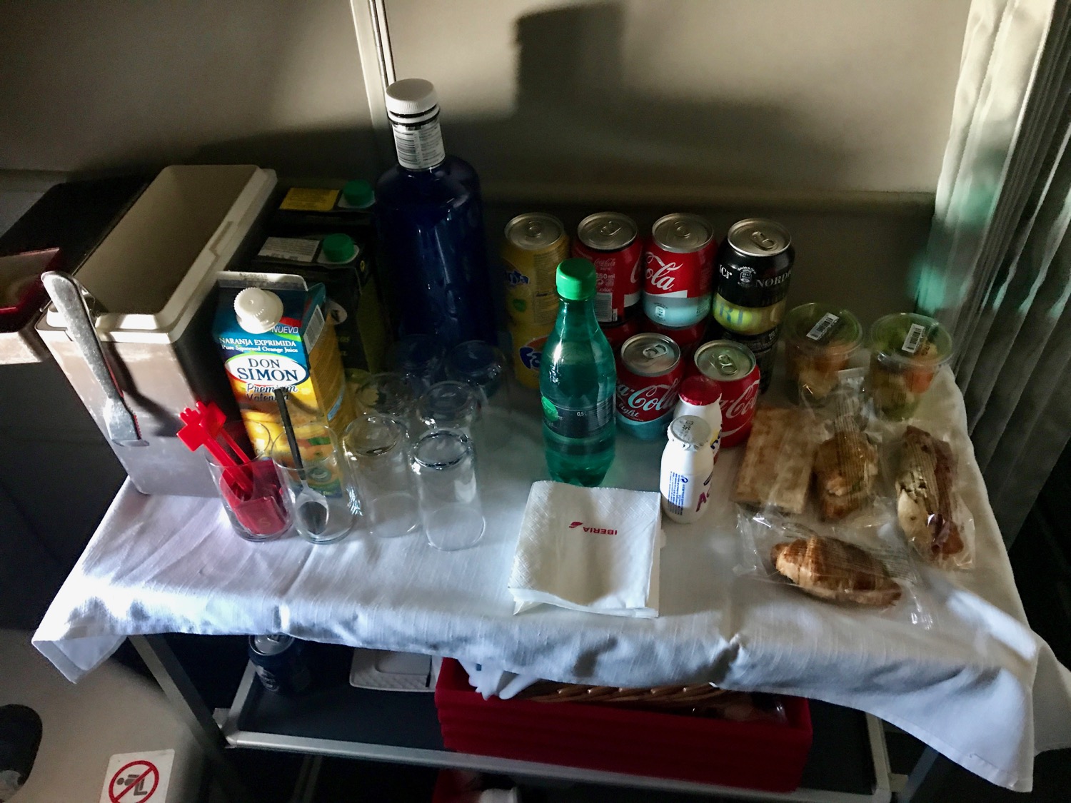 a table with food and drinks on it