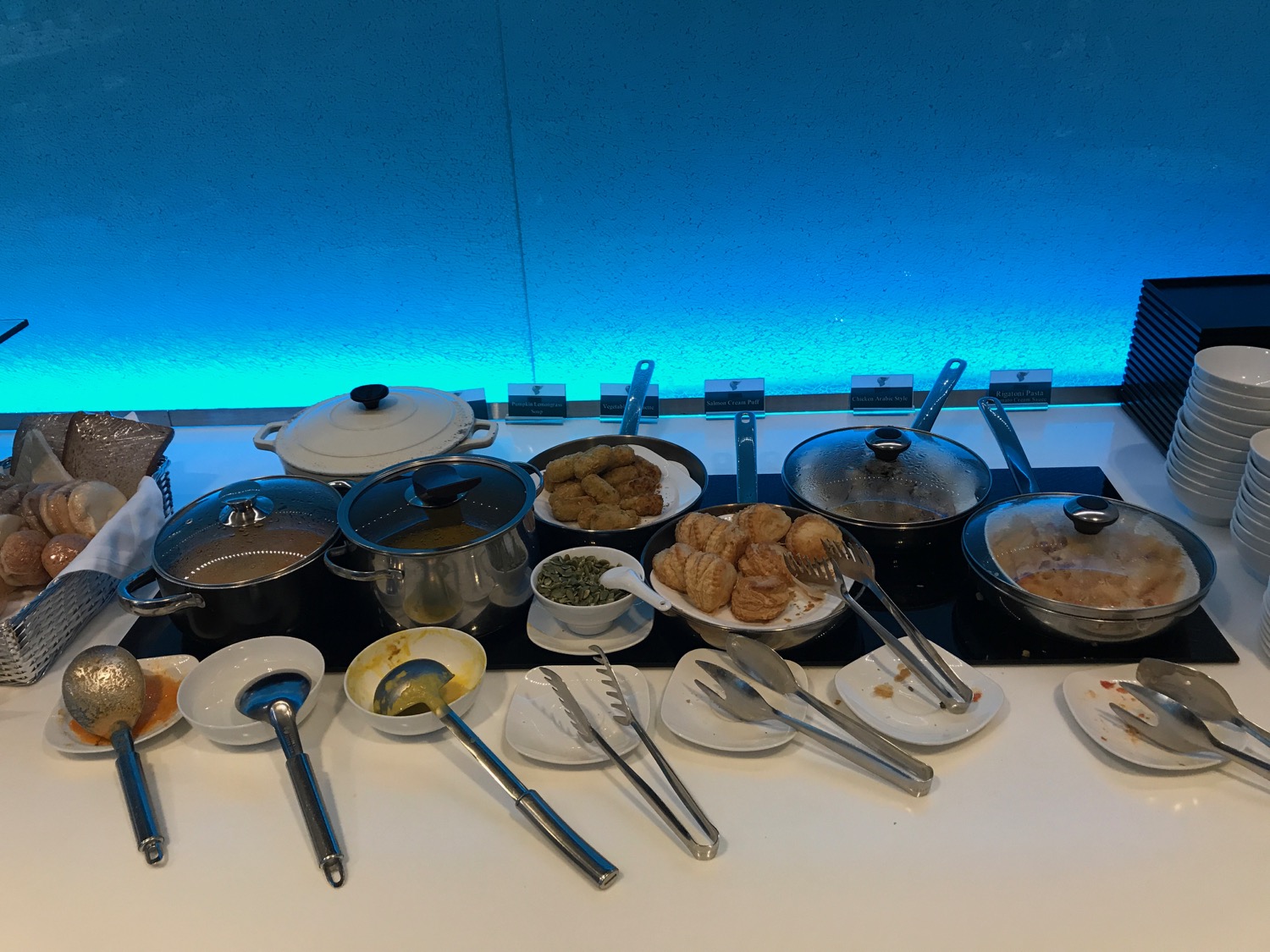 a table with pots and pans on it