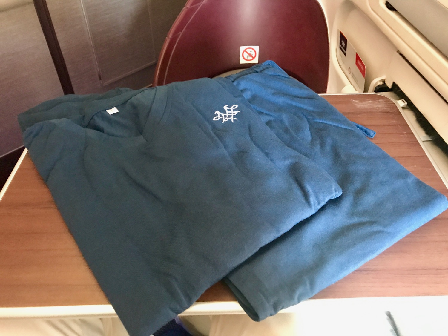 a blue shirt and pants on a table