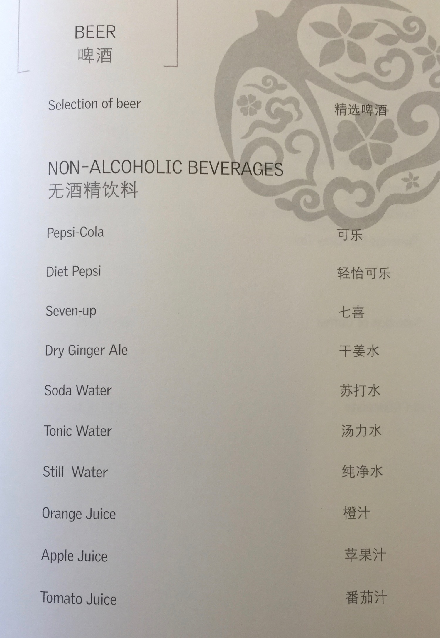 a menu with text and symbols