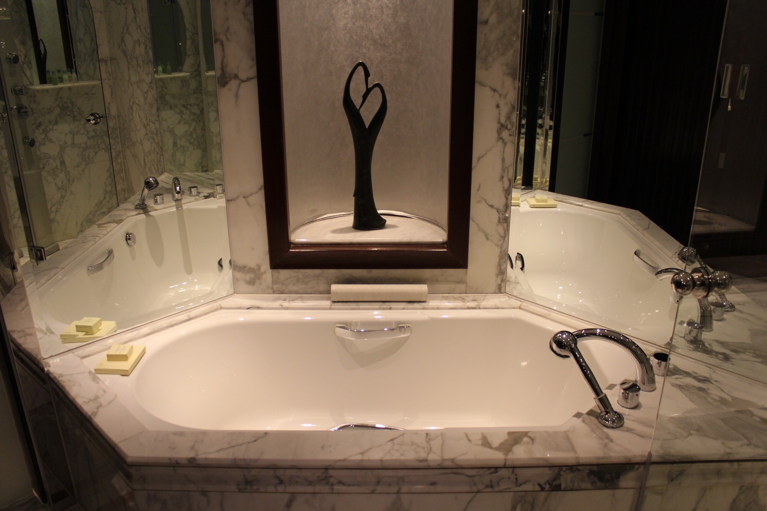 a bathtub and a mirror