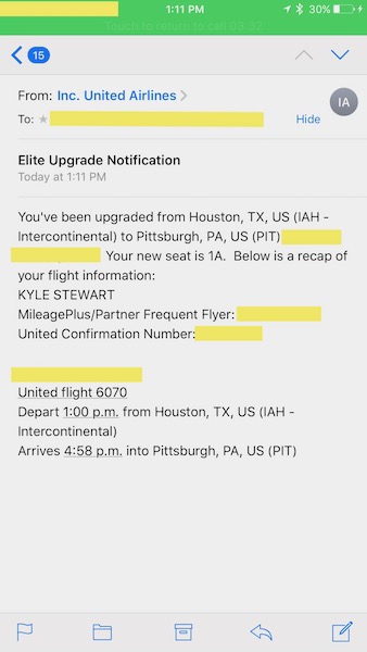 Upgrade confirmation email