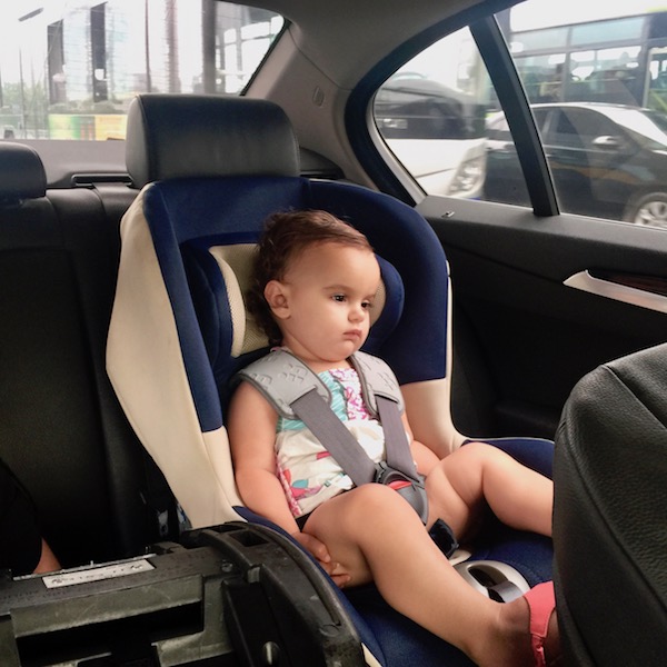 If you ever wanted to see what a jet lagged baby looks like, this is it. Park Hyatt Beijing's carseat with dead tired Lucy. 