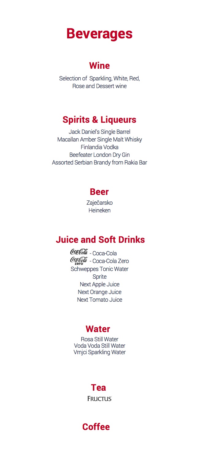 a menu with drinks and drinks