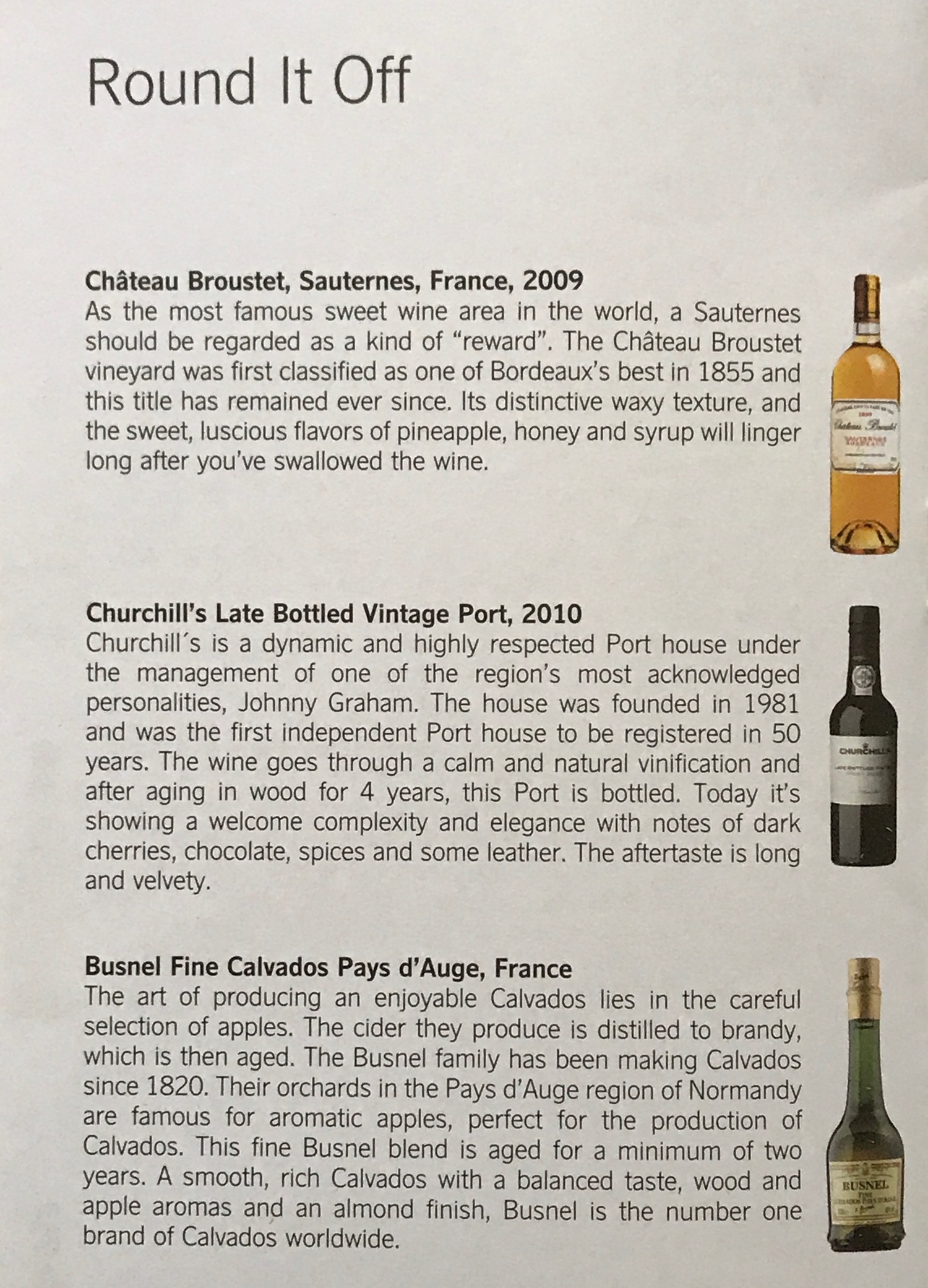 a paper with text and pictures of wine bottles
