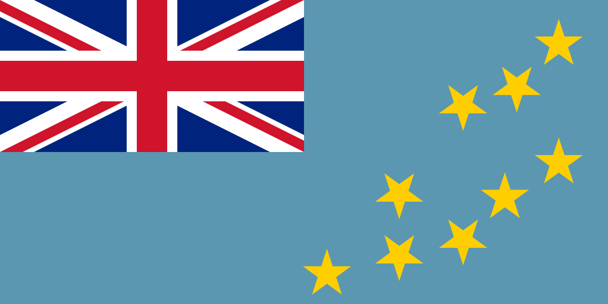 a flag with a red white and blue flag with yellow stars with Tuvalu in the background