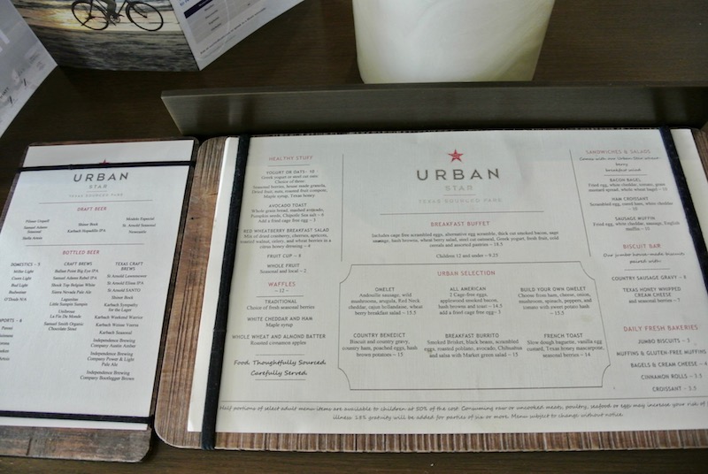 Restaurant menu in the lounge
