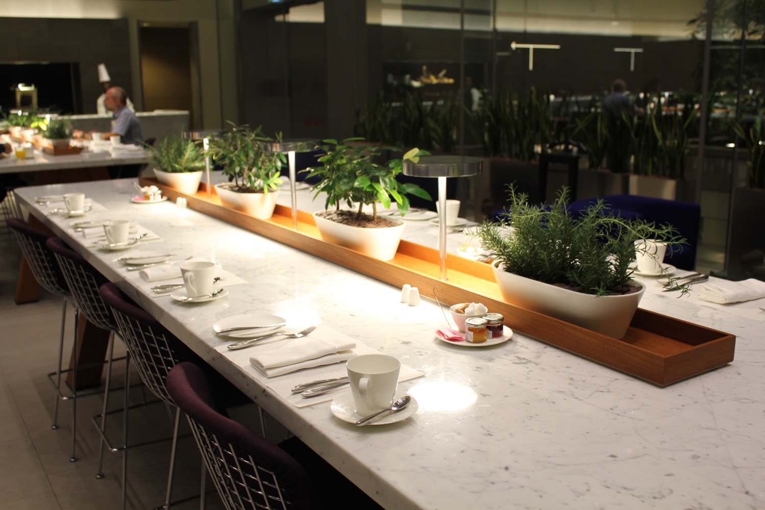 a long table with a group of plants on it