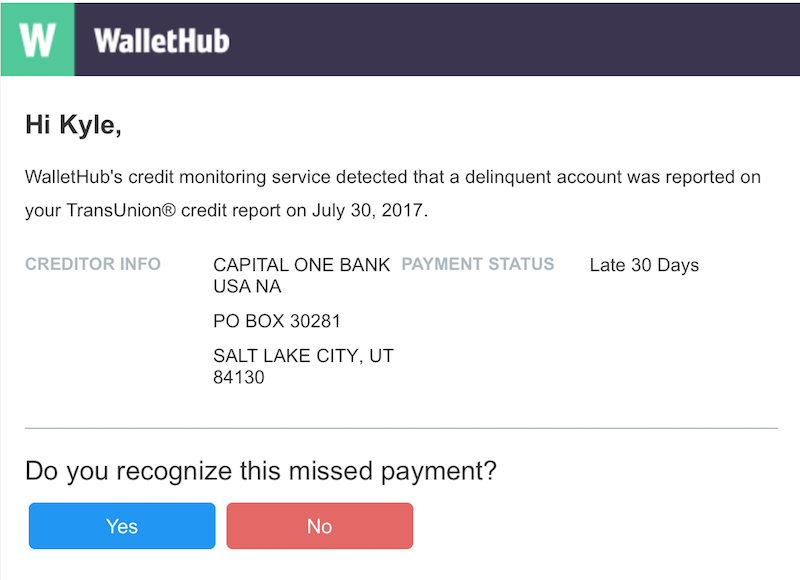 WalletHub's email notification