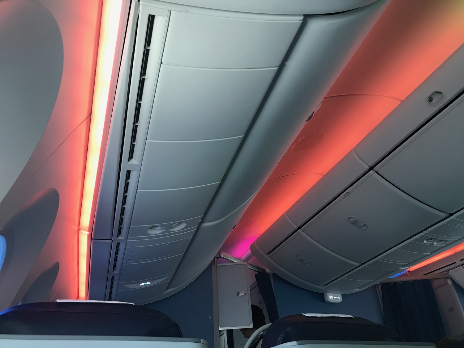 a ceiling and lights on an airplane
