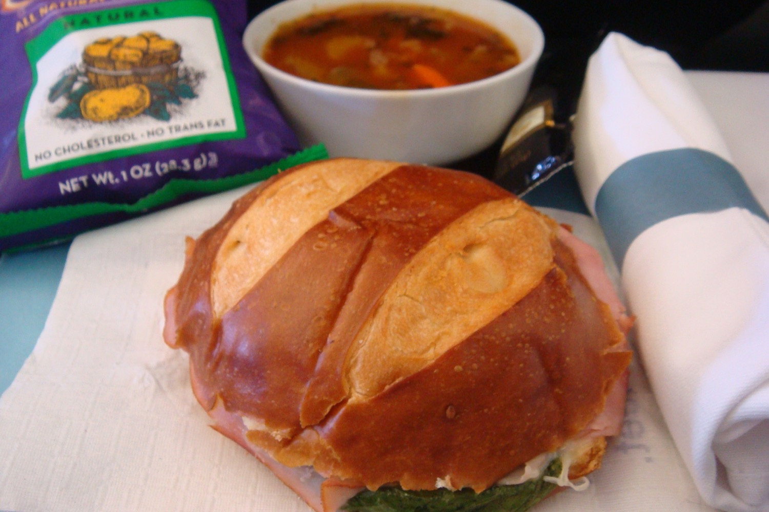 a sandwich and soup on a table