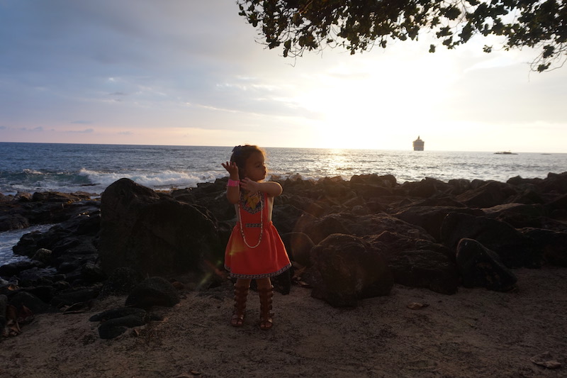 Lucy practices Hula at sunset