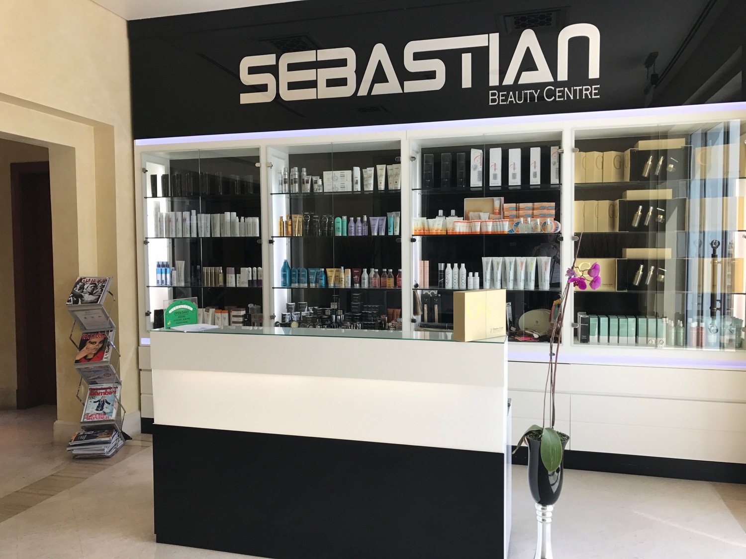 a store with a counter and shelves of products