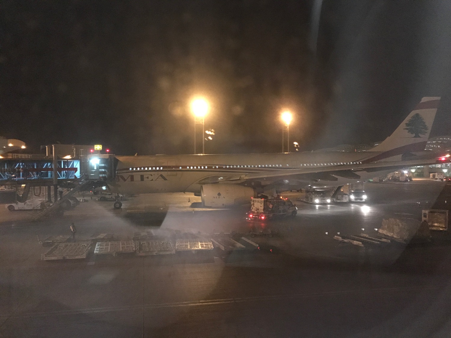 an airplane at night