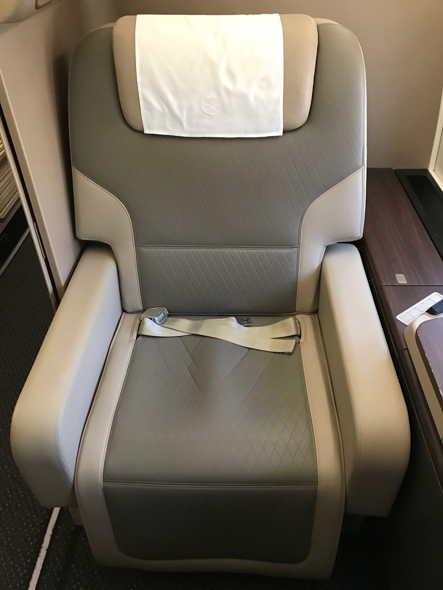a grey and white seat