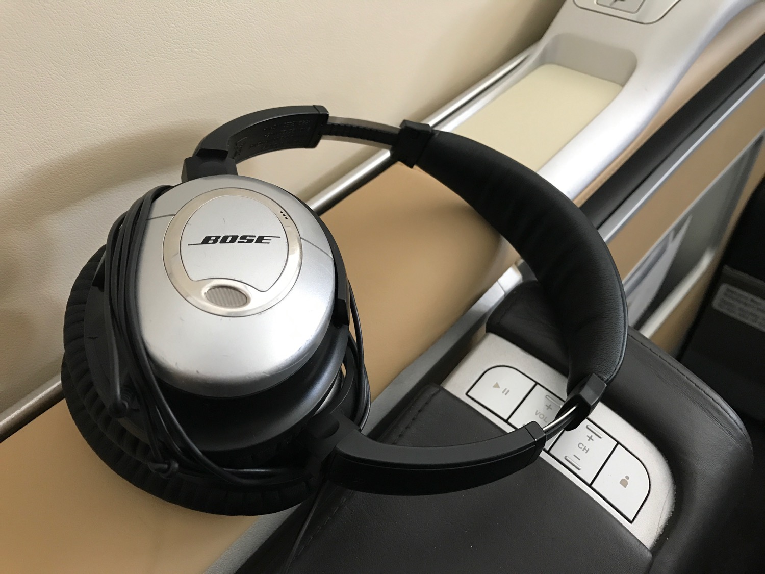 a headphones on a chair