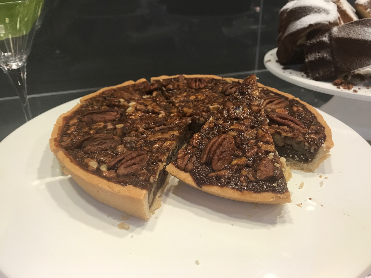 a pecan pie on a plate