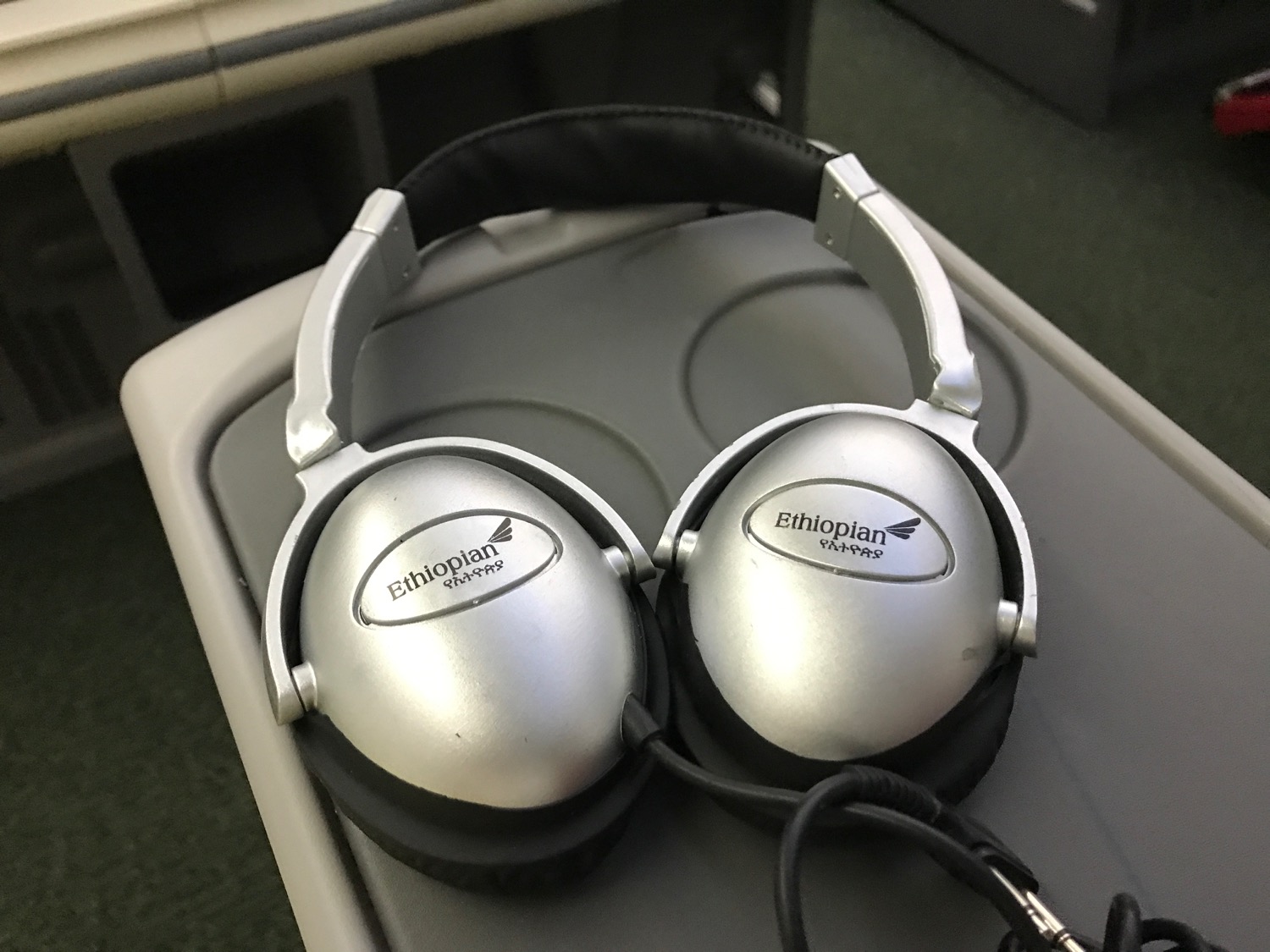 a pair of headphones on a tray