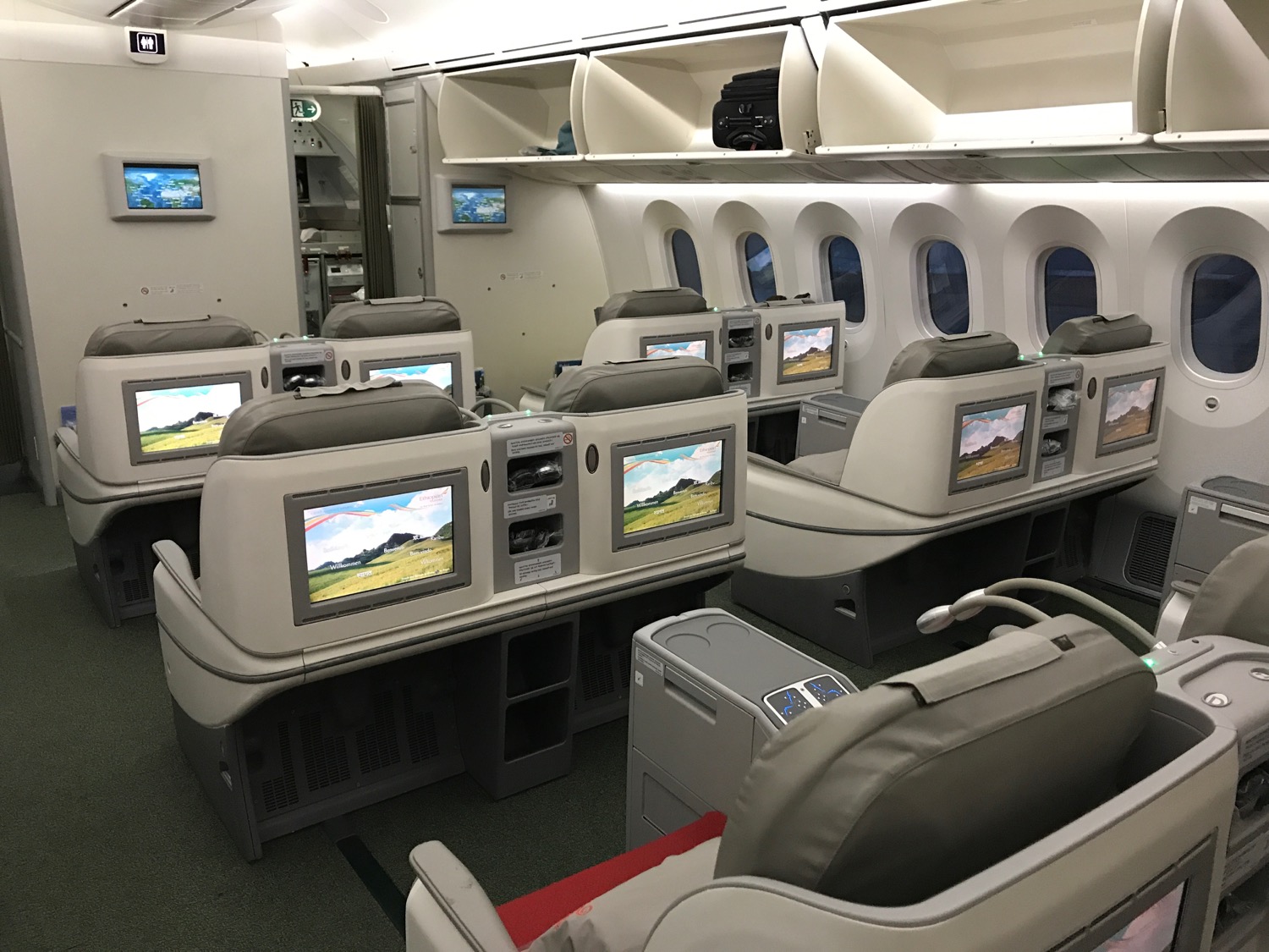 an airplane with several monitors