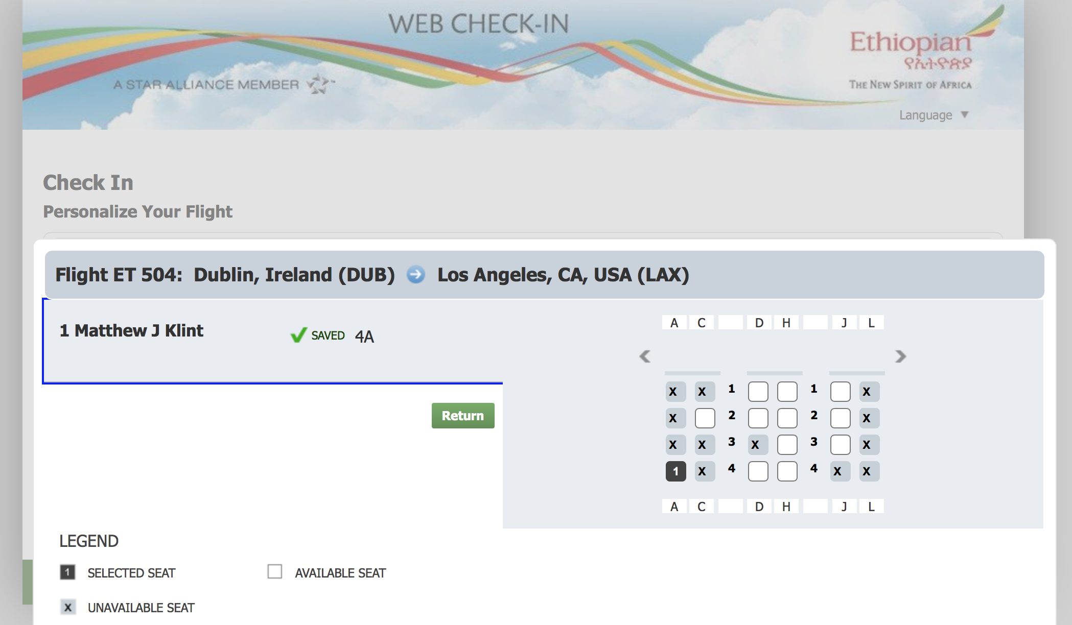 a screenshot of a web check-in