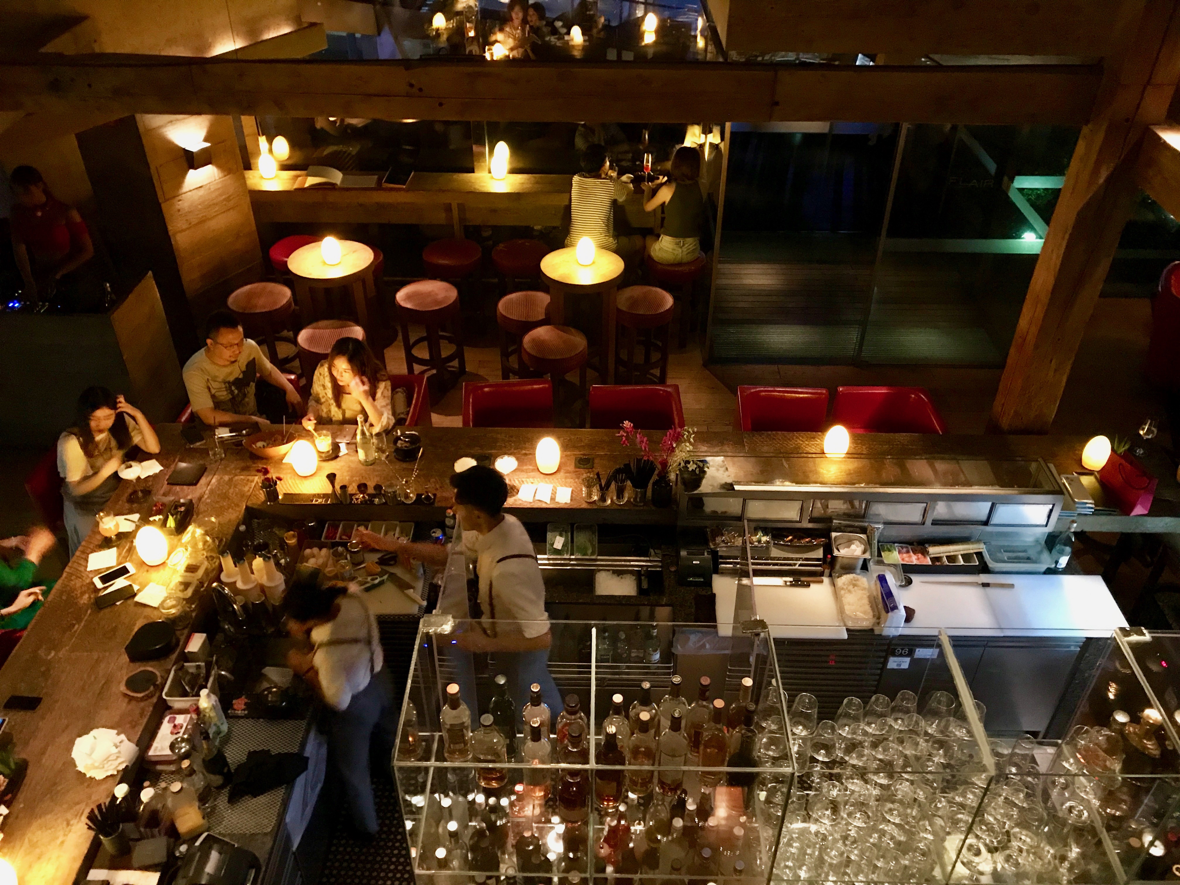 View of the indoor bar from the loft.