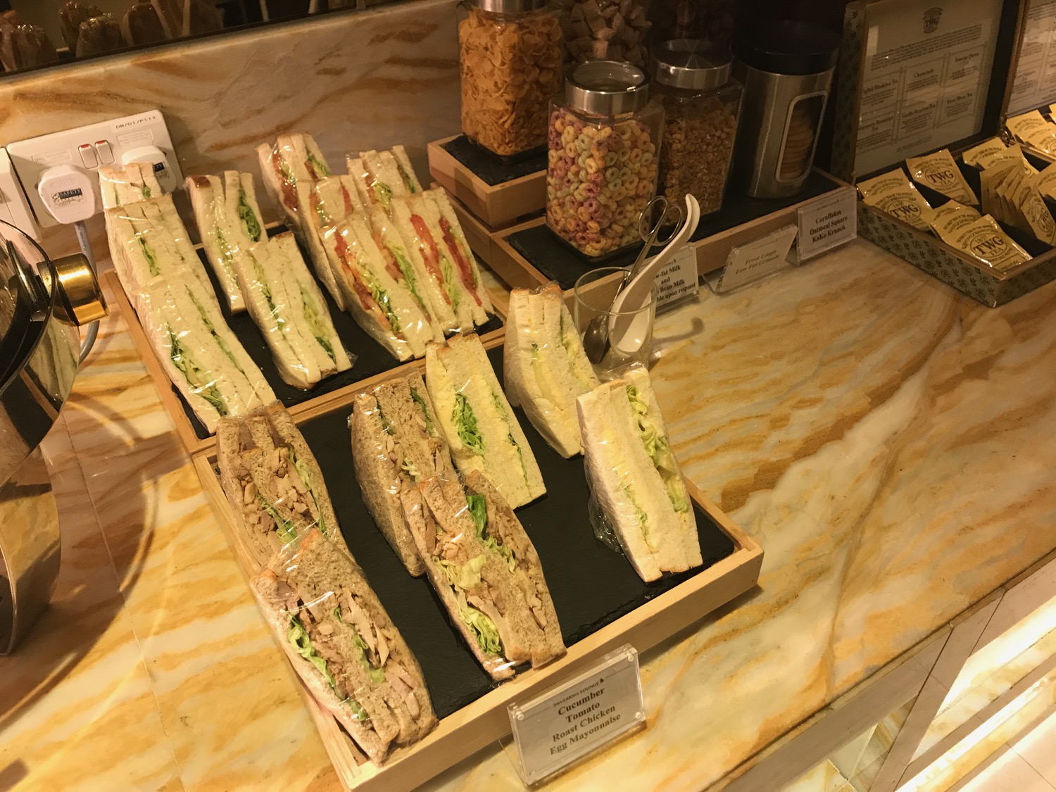 sandwiches on a counter with food on it