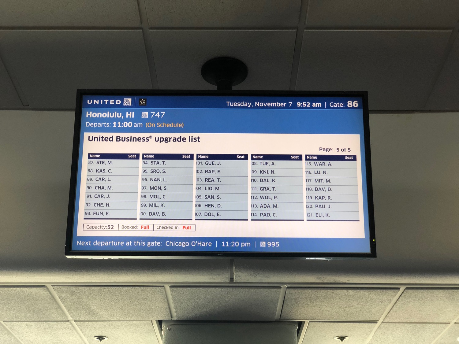 a screen with a schedule on it