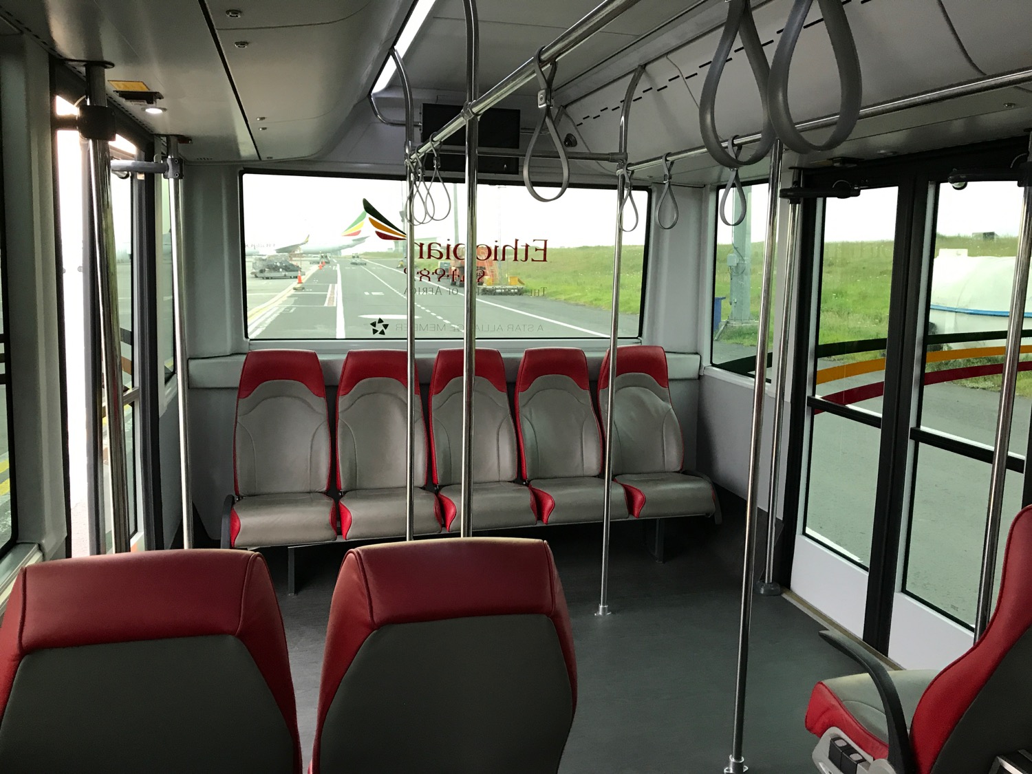 a bus with seats and a window