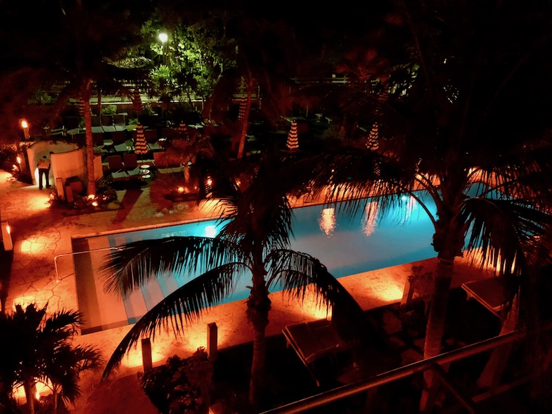 South pool from balcony at night