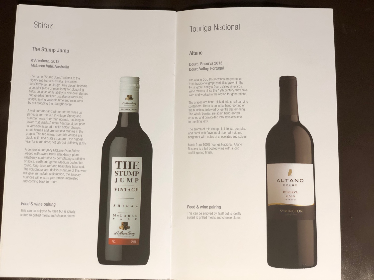 a menu of wine bottles